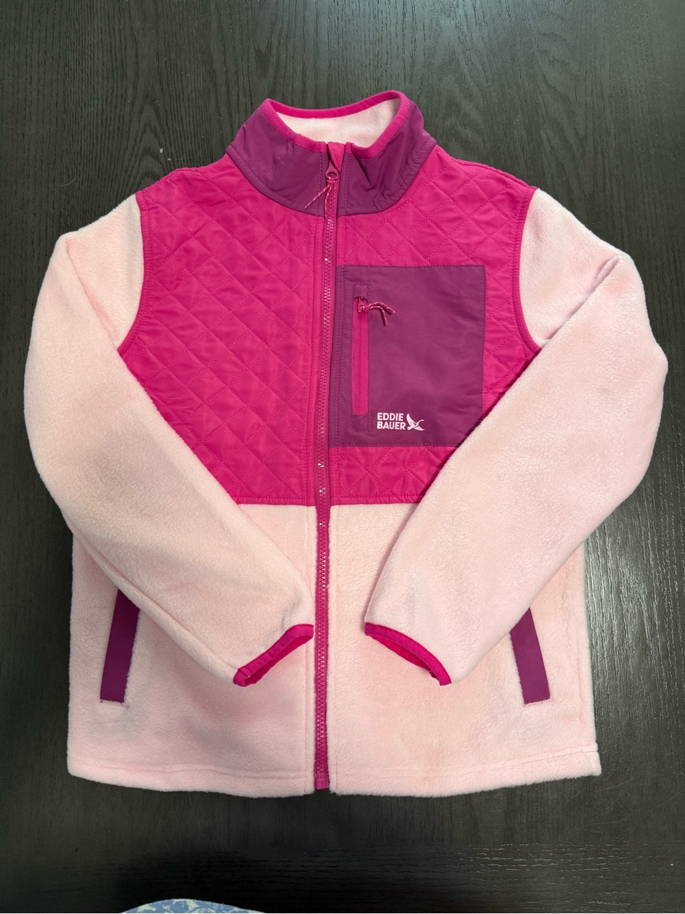 Eddie Bauer Girls Polar Fleece Jacket Pink L 10/12 Quilted NWT